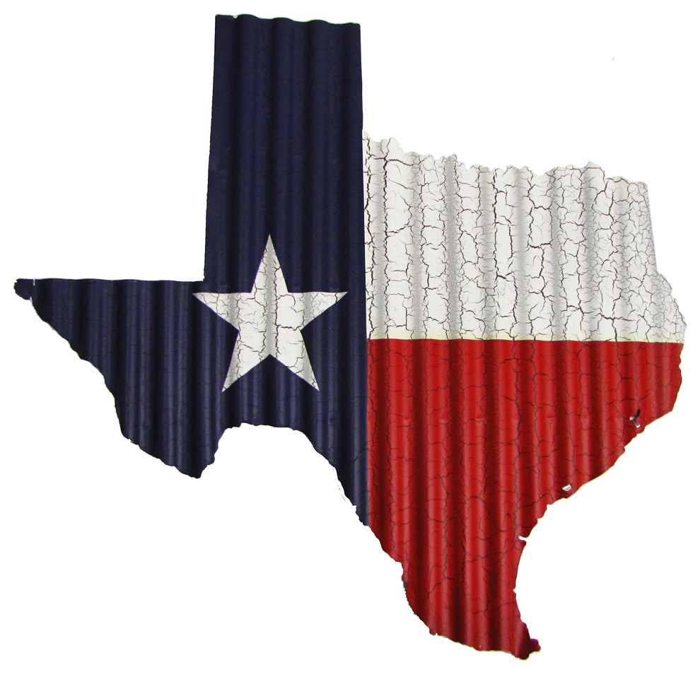 Corrugated Metal Texas Flag Map Wall Decor, Large