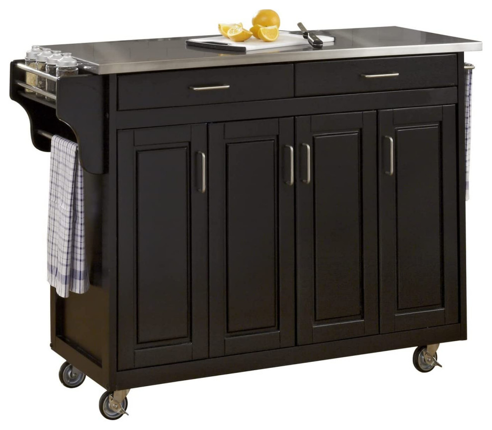 Contemporary Kitchen Cart, Industrial Caster Wheels & Stainless Steel ...