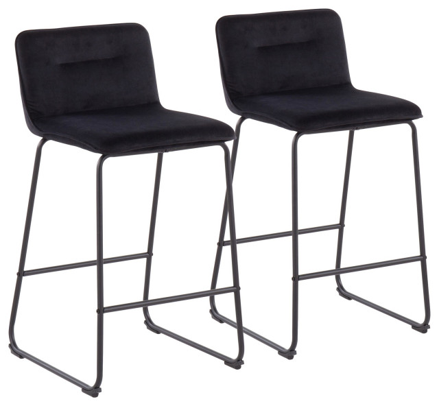 Casper FixedHeight Counter Stool, Black Metal/Black Velvet, Set of 2