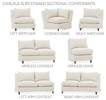 Carlisle Slipcovered Slipcovered Right-Arm Chair, Down-Blend Wrap Cushions, Brus