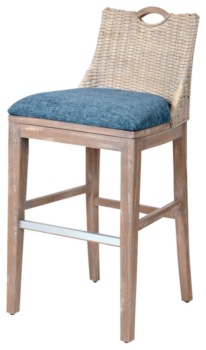 Belize 30" Barstool In Rustic Driftwood, Daphnie Blue