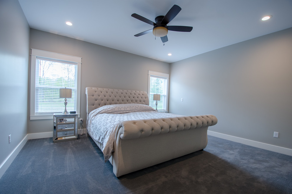 Bedroom - mid-sized transitional guest carpeted and gray floor bedroom idea with gray walls