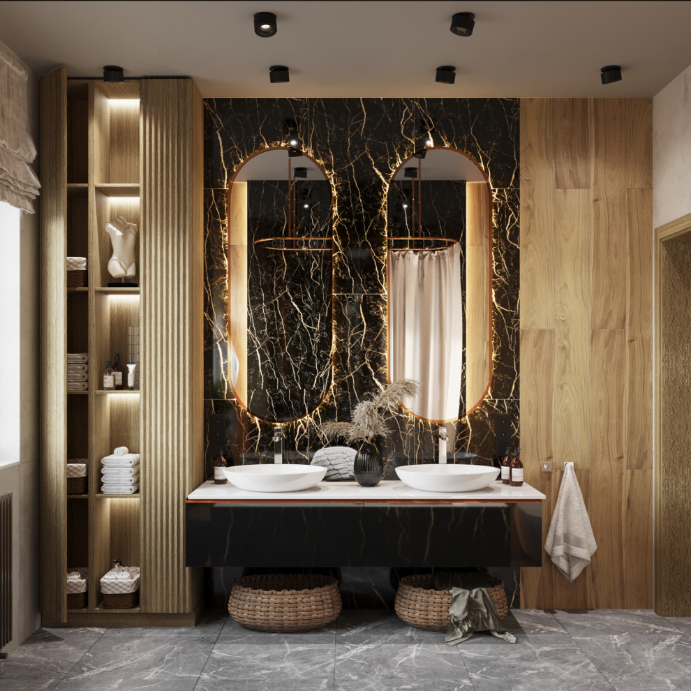 Современная ванная комната с окном