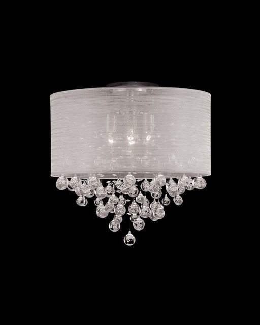 Bedroom Crystals Round Canopy Silver Textured Silk Flush Mount