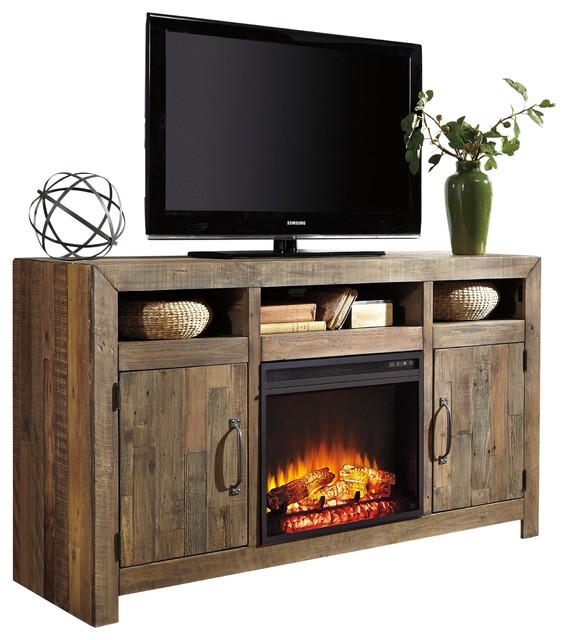 Ferndale TV Stand With Fireplace Insert Rustic Entertainment