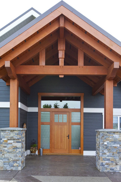 Timber Frame Entry with Custom Fir Door - Craftsman - Entry - Vancouver ...