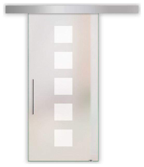 Sliding Barn Glass Door with Full Private Design, Full Private, 32"x81", Recessed Grip