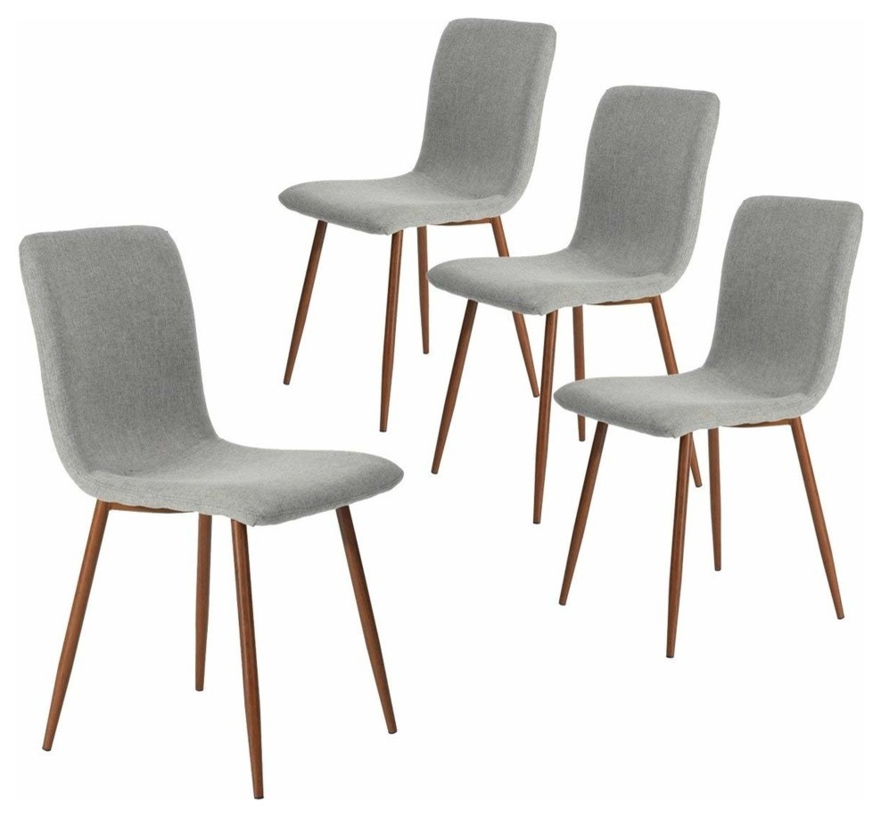 Contemporary Set of 4 Chairs, Metal Legs and Fabric Cushioned Seat