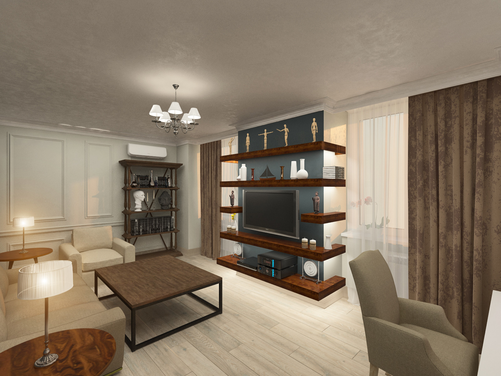 Дизайн интерьера однокомнатной квартиры.Современная класиика