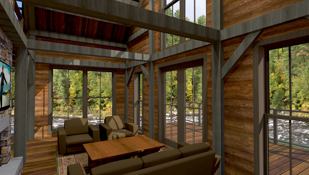 Mid-sized mountain style home design photo in Boston