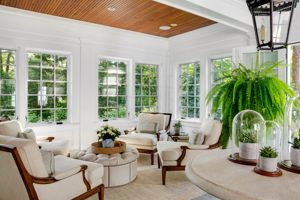 Design ideas for a large traditional sunroom in Boston with no fireplace and a standard ceiling.