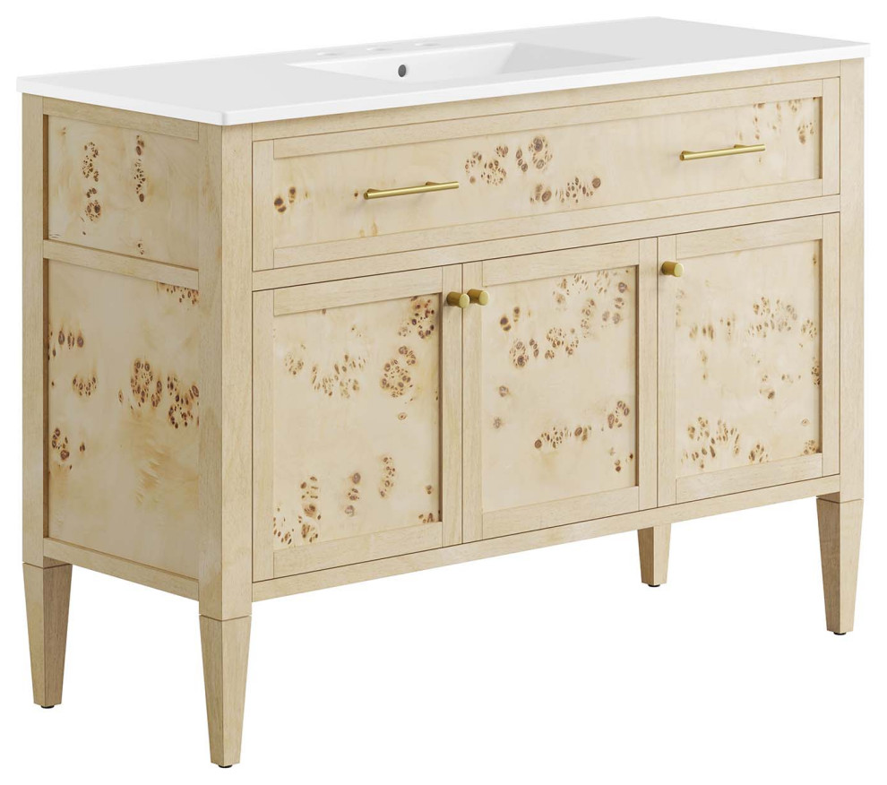 Elysian 48" Wood Single Sink Bathroom Vanity - White Burl - Rustic ...
