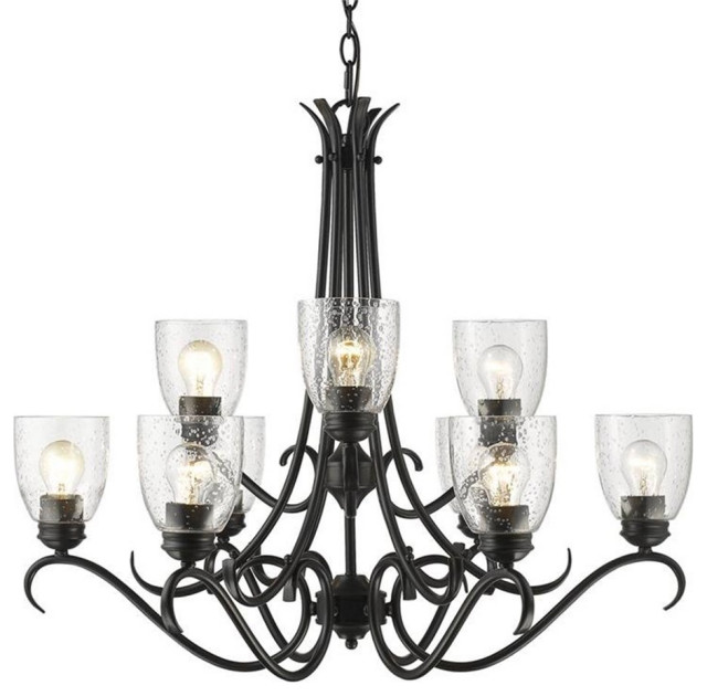 Parrish 9 Light Chandelier in Black with Seeded Glass