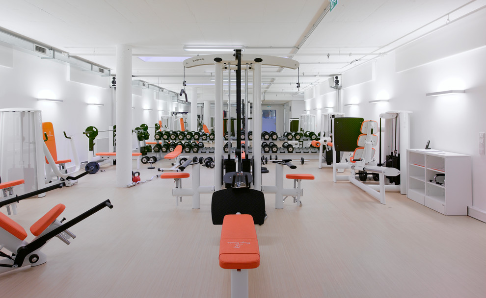 Inspiration for a mid-sized industrial home weight room in Hamburg.