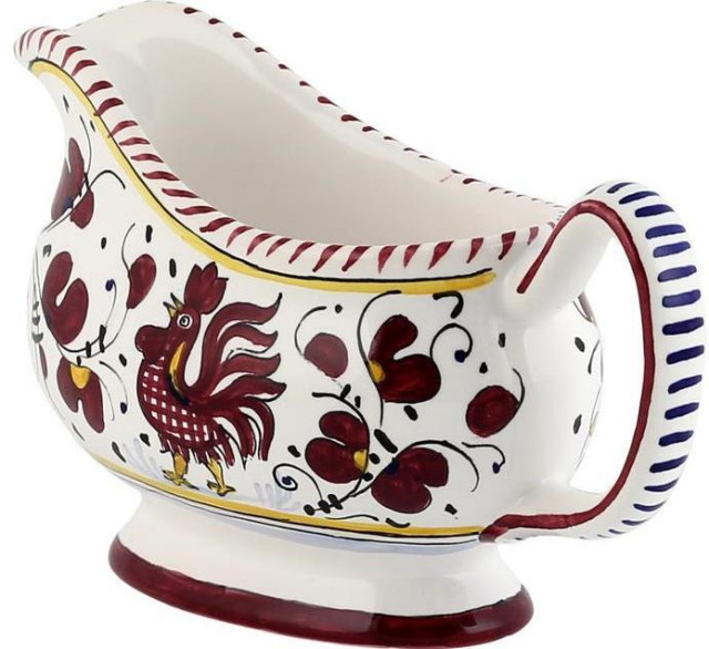 Gravy Boat Deruta Majolica Orvieto Rooster Red Ceramic Handmade