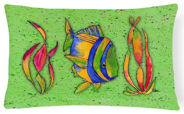 Tropical Fish On Green Canvas Fabric Decorative Pillow Beach