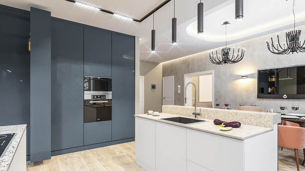 Гостиная-кухня - столовая в доме