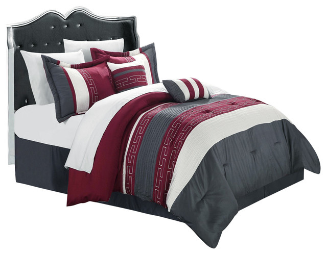 Carlton Burgundy Grey White King 10 Piece Comforter Bed In A Bag Carlton Burgundy Gray And White King 10 Piece Comforter Bed In A Bag Set