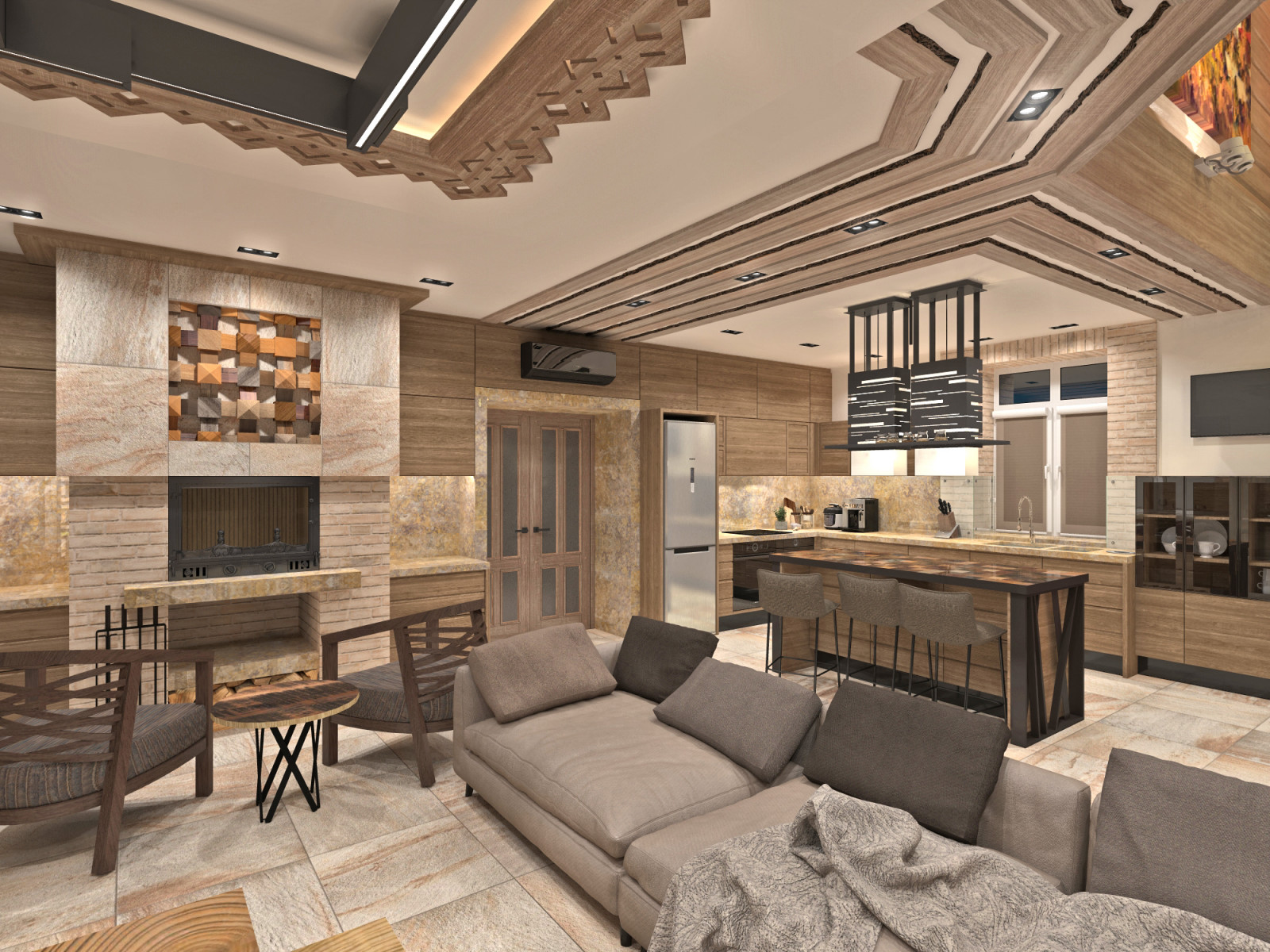 Гостиная-Кухня-Столовая вариант светлый