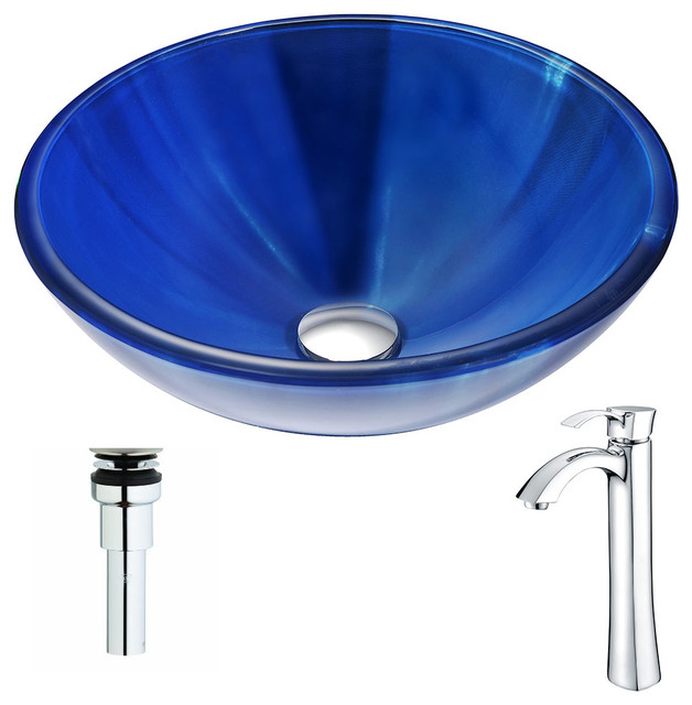 ANZZI Meno Series DecoGlass Vessel Sink with Harmony Faucet, 16.5 in L