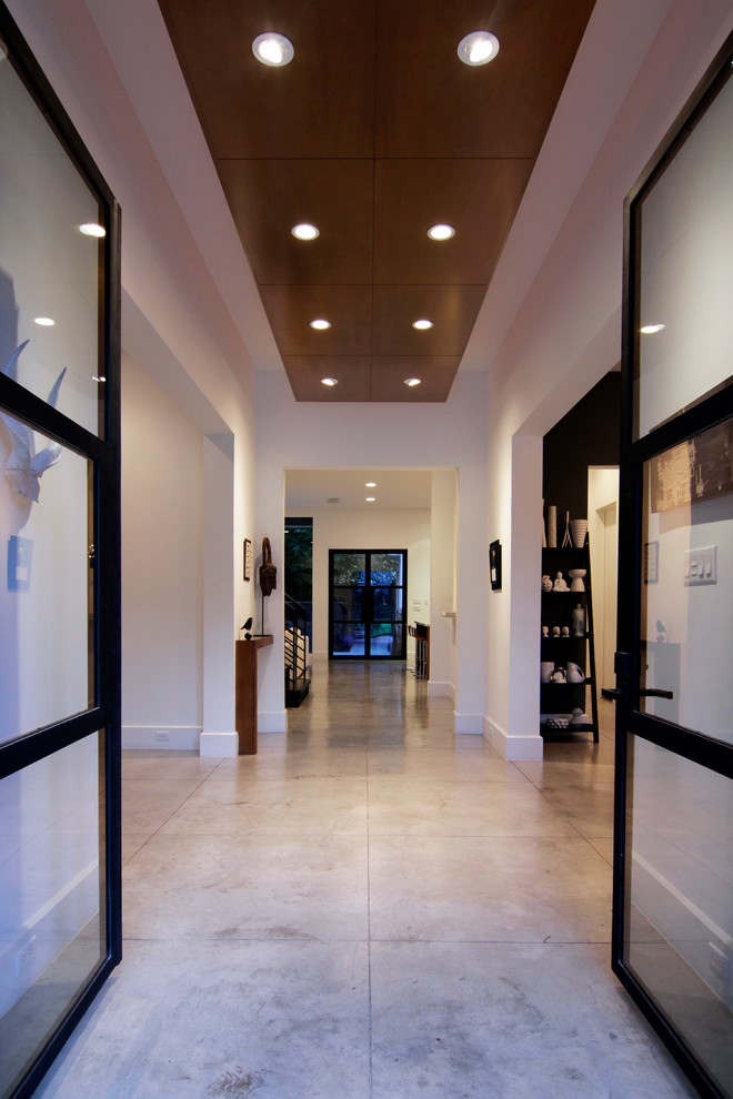 This is an example of a contemporary entryway in Houston with concrete floors.
