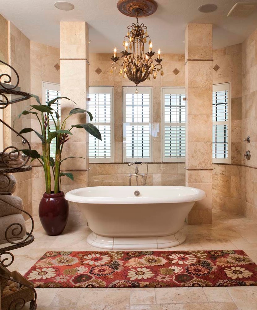 Inspiration for a traditional bathroom in Tampa with a freestanding tub.