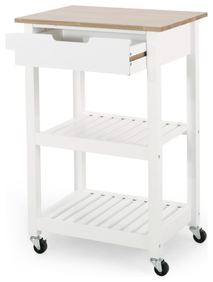 Tattnall Dade Kitchen Cart with Wheels, White/Natural