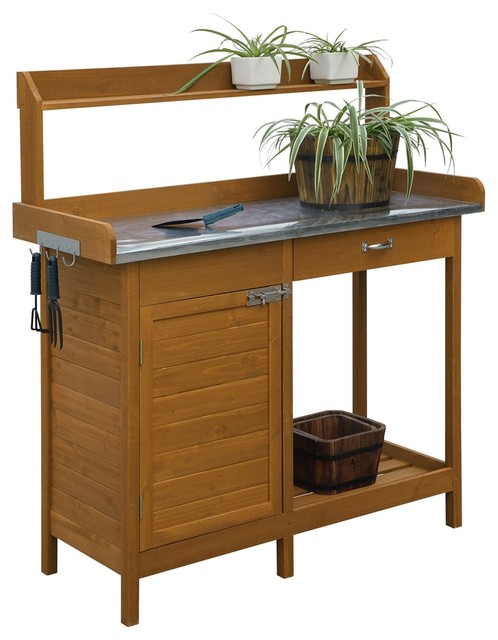 Outdoor Home Garden Potting Bench With Metal Table Top And Storage Cabinet Outdoor Home Garden Potting Bench With Metal Table Top And Storage Cabinet
