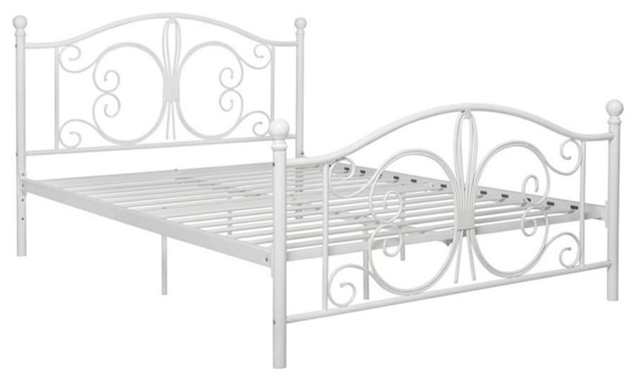 DHP Bombay Twin Metal Bed in White, Full Traditional Platform Beds
