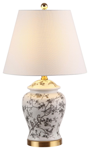 Penelope 22" Chinoiserie Classic LED Table Lamp, Gray/White