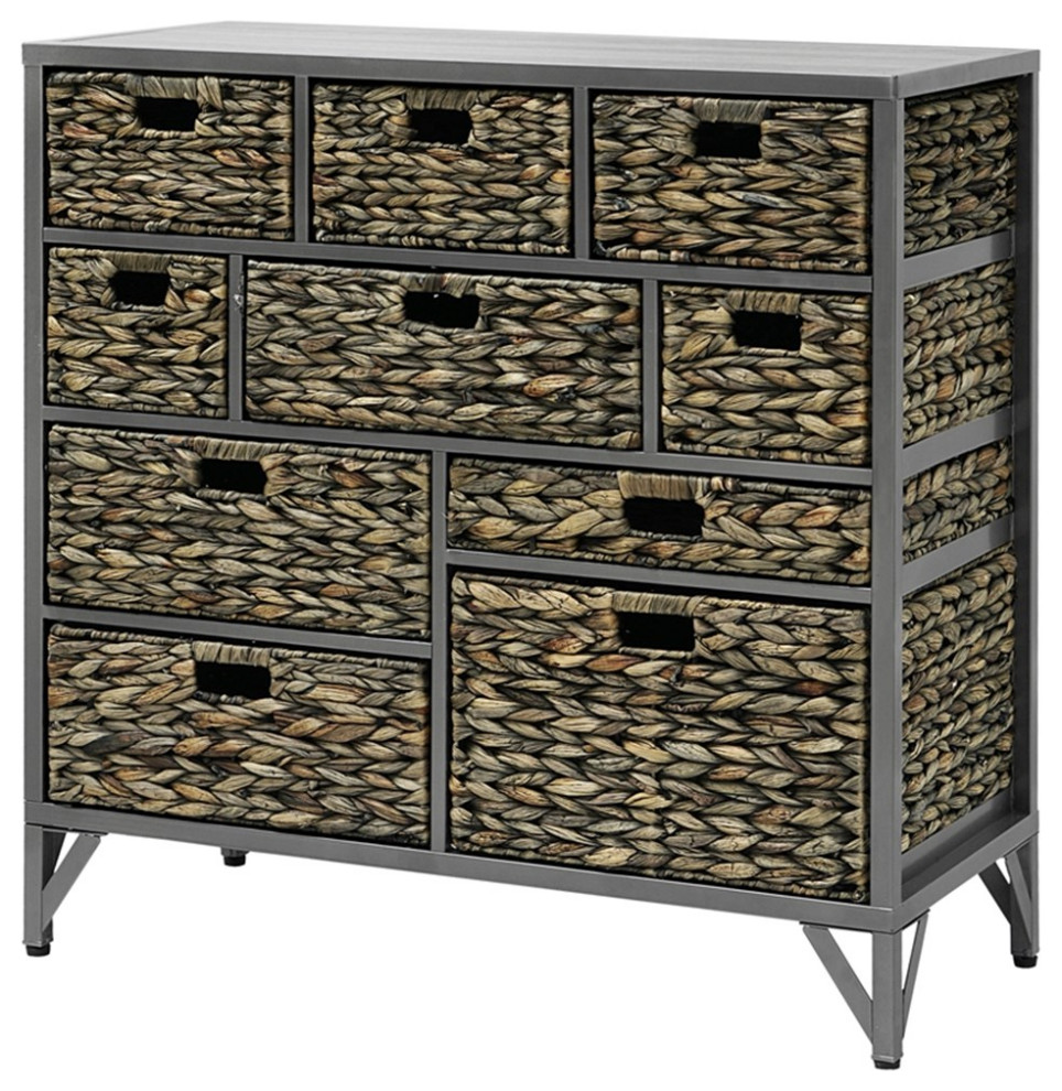 Gallerie Decor Rio 10-Drawer Transitional Metal/Wood Cabinet in Gray