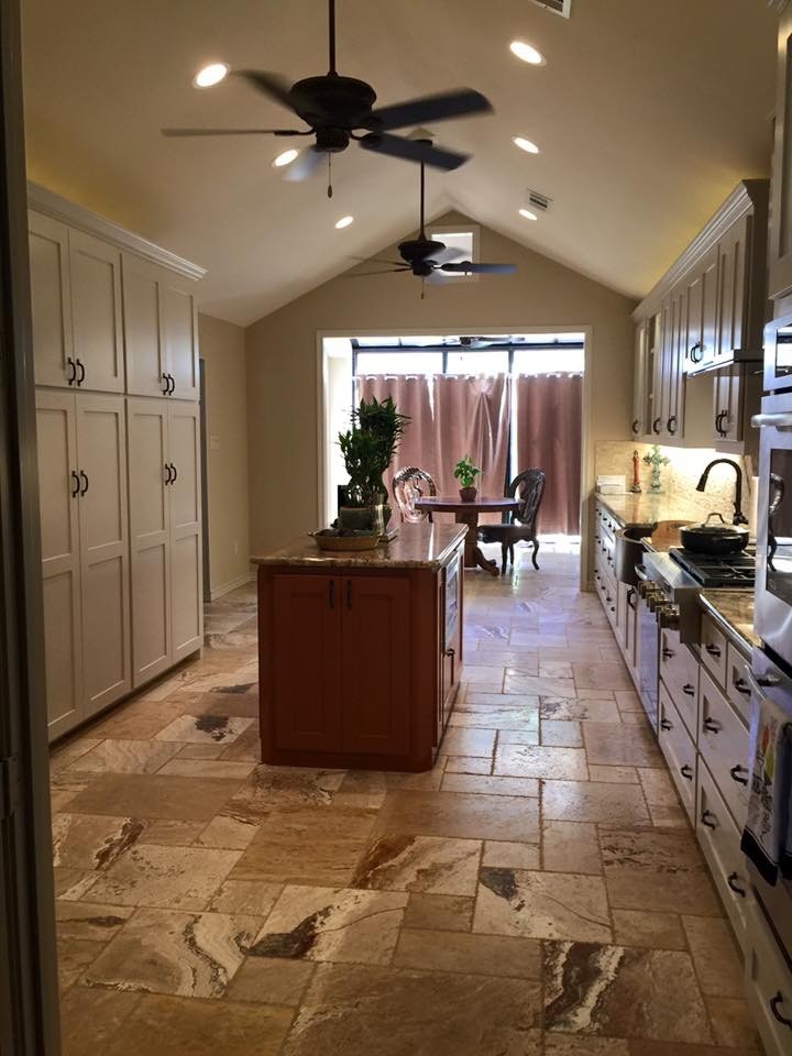 Large transitional galley kitchen pantry photo in Dallas
