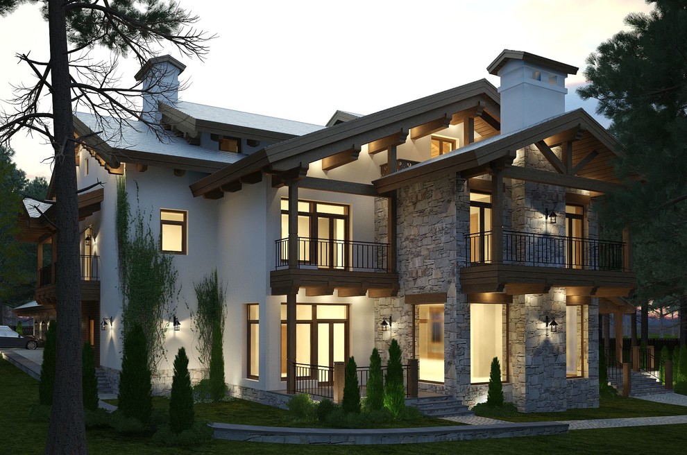 Частное шале с витражом в мансарде