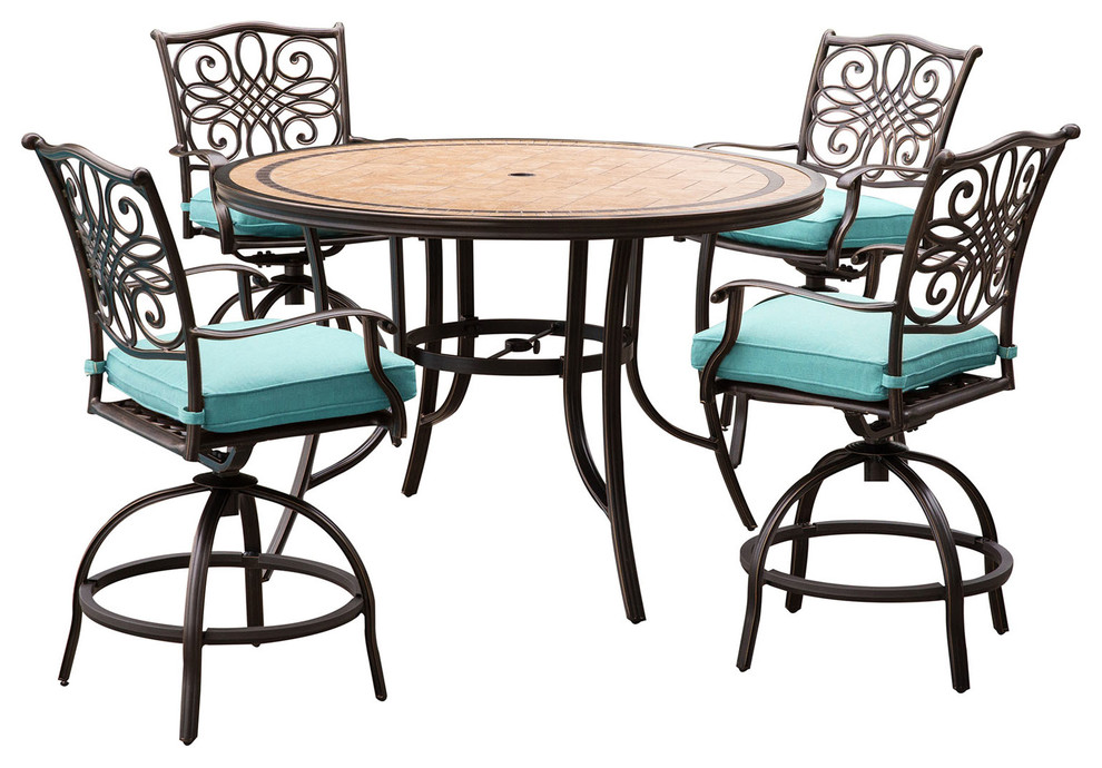 Mondn5pcbr C Blu High Dining Bar Set With Tile Top Table Blue 56