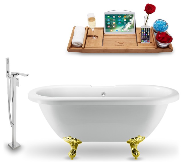 Streamline 67 Clawfoot Tub Faucet And Tray Set Gold Feet H 120