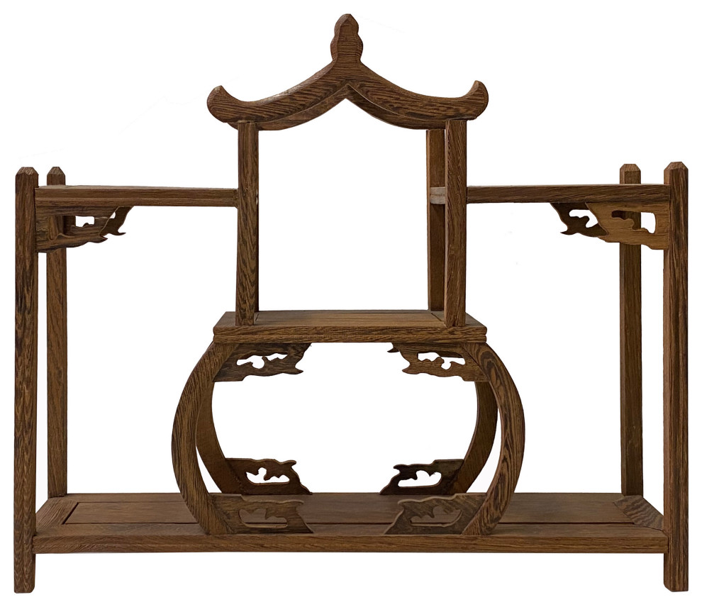 Gray Brown Wood Tower Shape Table Top Curio Display Easel Stand Hws2901