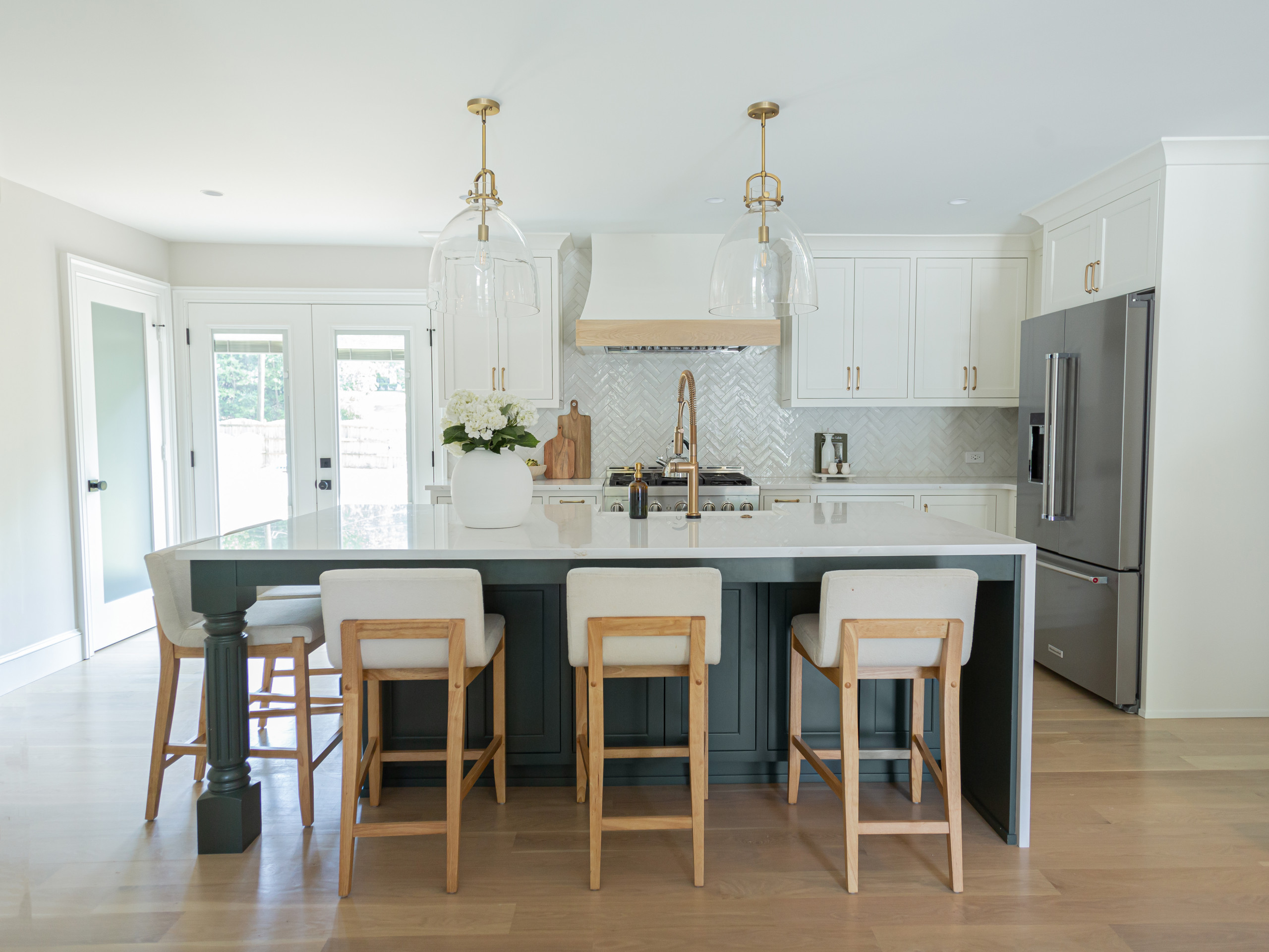 PEACHTREE CORNERS - White kitchen with Green island