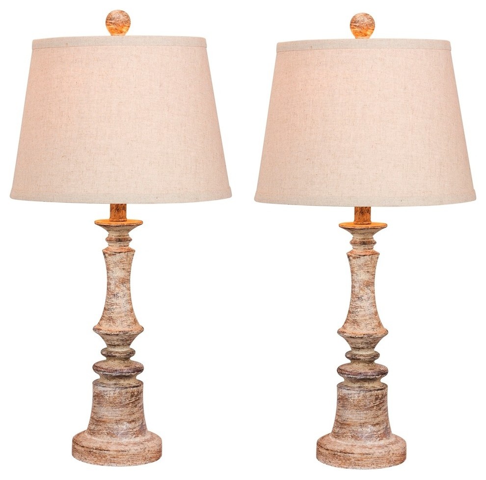 26.5&quot; Distressed Candlestick Resin Table Lamp, Set Of 2, Cottage