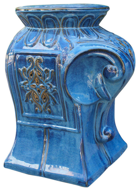 Contemporary Elephant Ceramic Garden Stool, Navy Blue
