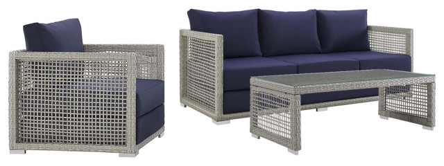 Aura 3 Piece Outdoor Patio Wicker Rattan Set Tropical Lounge Sets By Uber Bazaar - Aura Gray Wicker Outdoor Sofa With White Cushions By Modway Aura 3 Piece Outdoor Patio Wicker Rattan Set Tropical Lounge Sets By Uber Bazaar - Aura Gray Wicker Outdoor Sofa With White Cushions By Modway