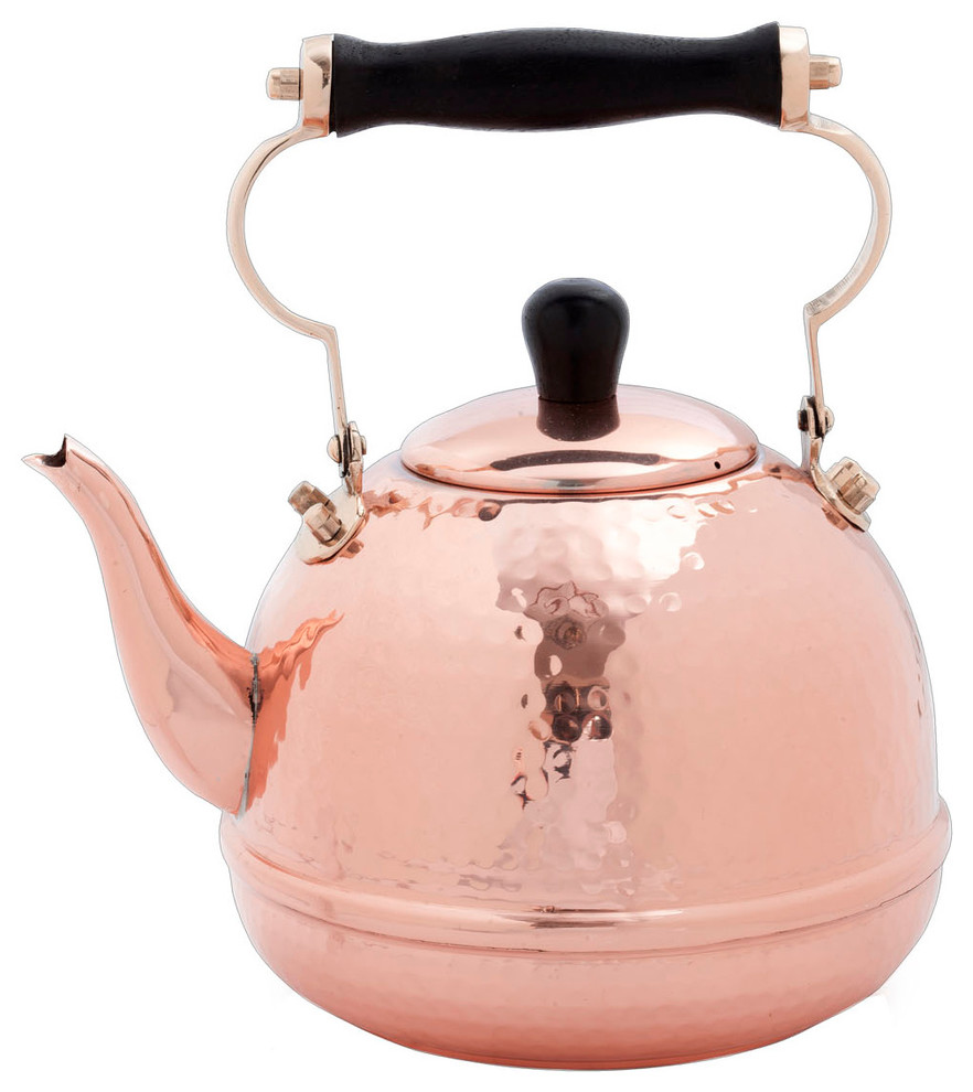 2 Qt. Solid Copper Hammered Tea Kettle WIth Wood Handle