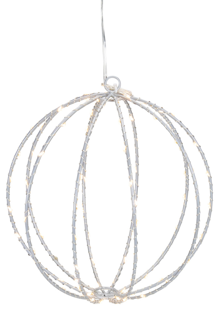 8" LED Lighted Christmas Hanging Ball Decoration, Warm White Lights