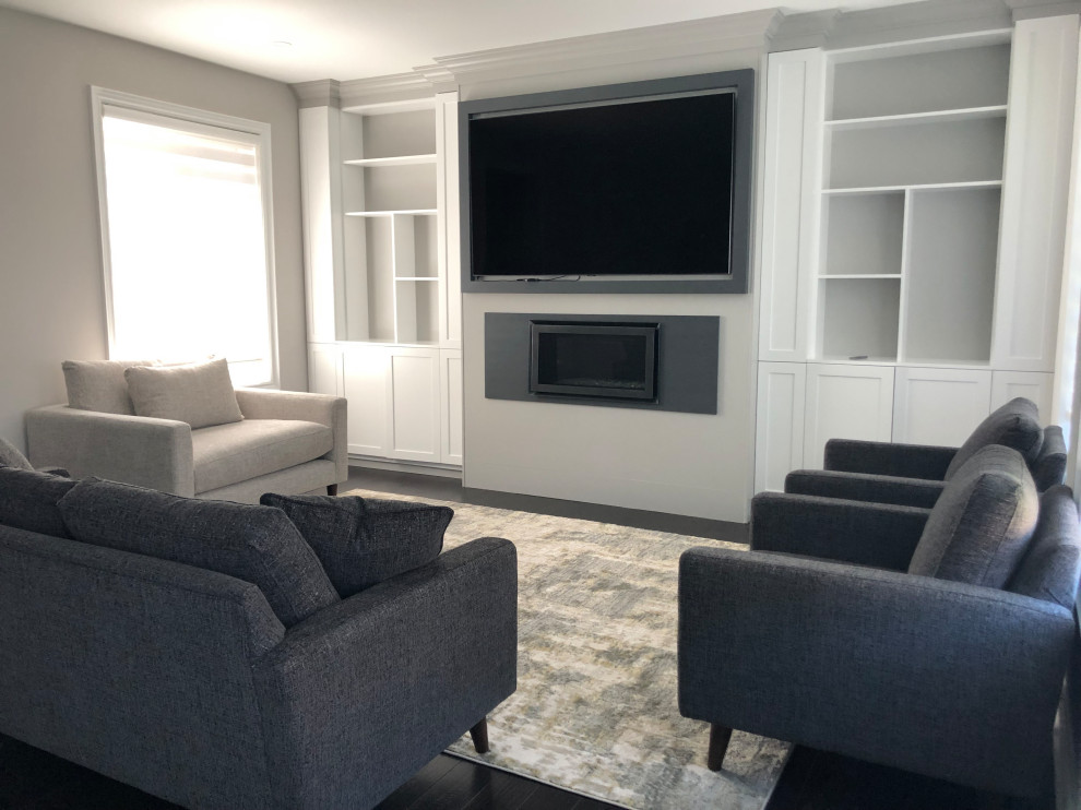 Inspiration for a modern home theatre in Toronto.