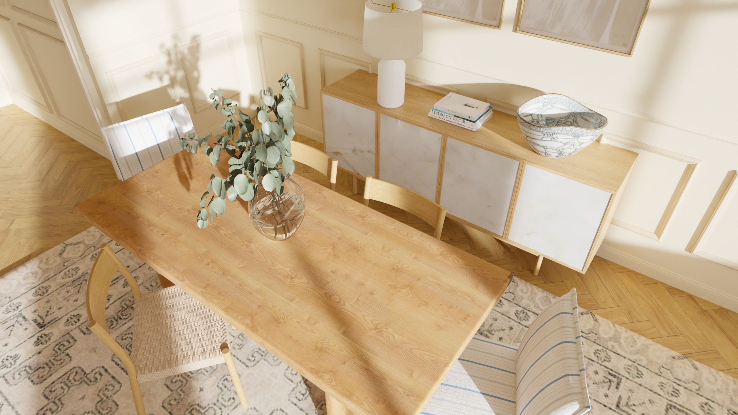 Salle à manger chic parisienne de 30 m²