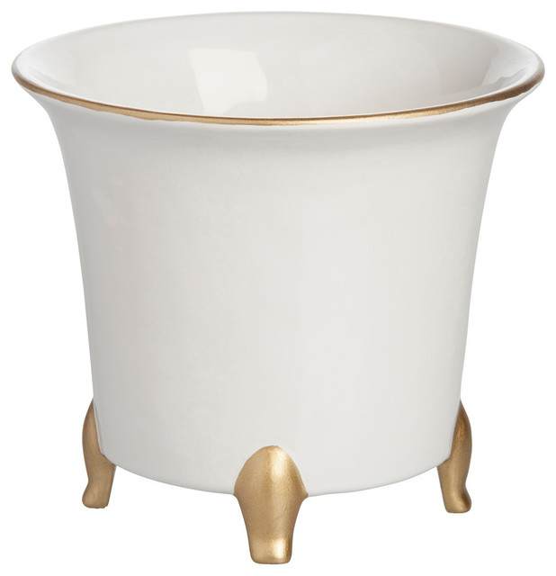 Jaipur Cachepot White And Gold Small Traditional Indoor Pots Jaipur Cachepot White And Gold Small Traditional Indoor Pots Planters By Aails Inc