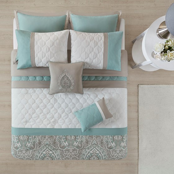 510 Design Shawnee 8 Piece Comforter Set, Seafoam, Cal King