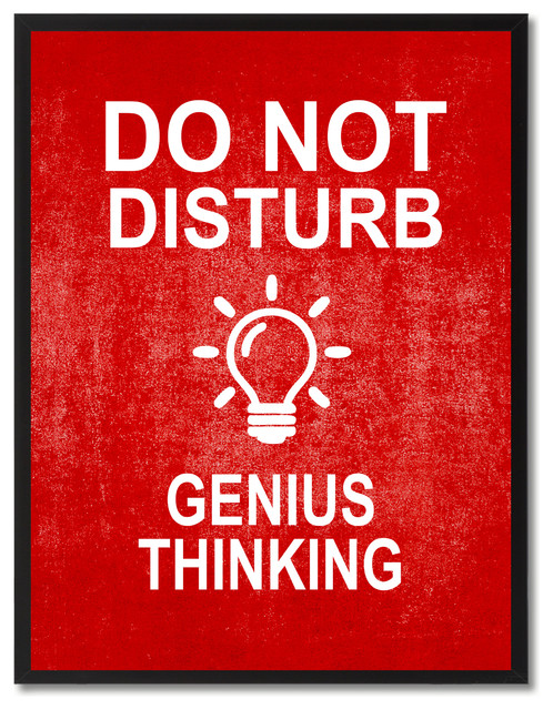 "Do Not Disturb Genius Thinking" Sign Red Canvas Print with Frame, 13"x17"