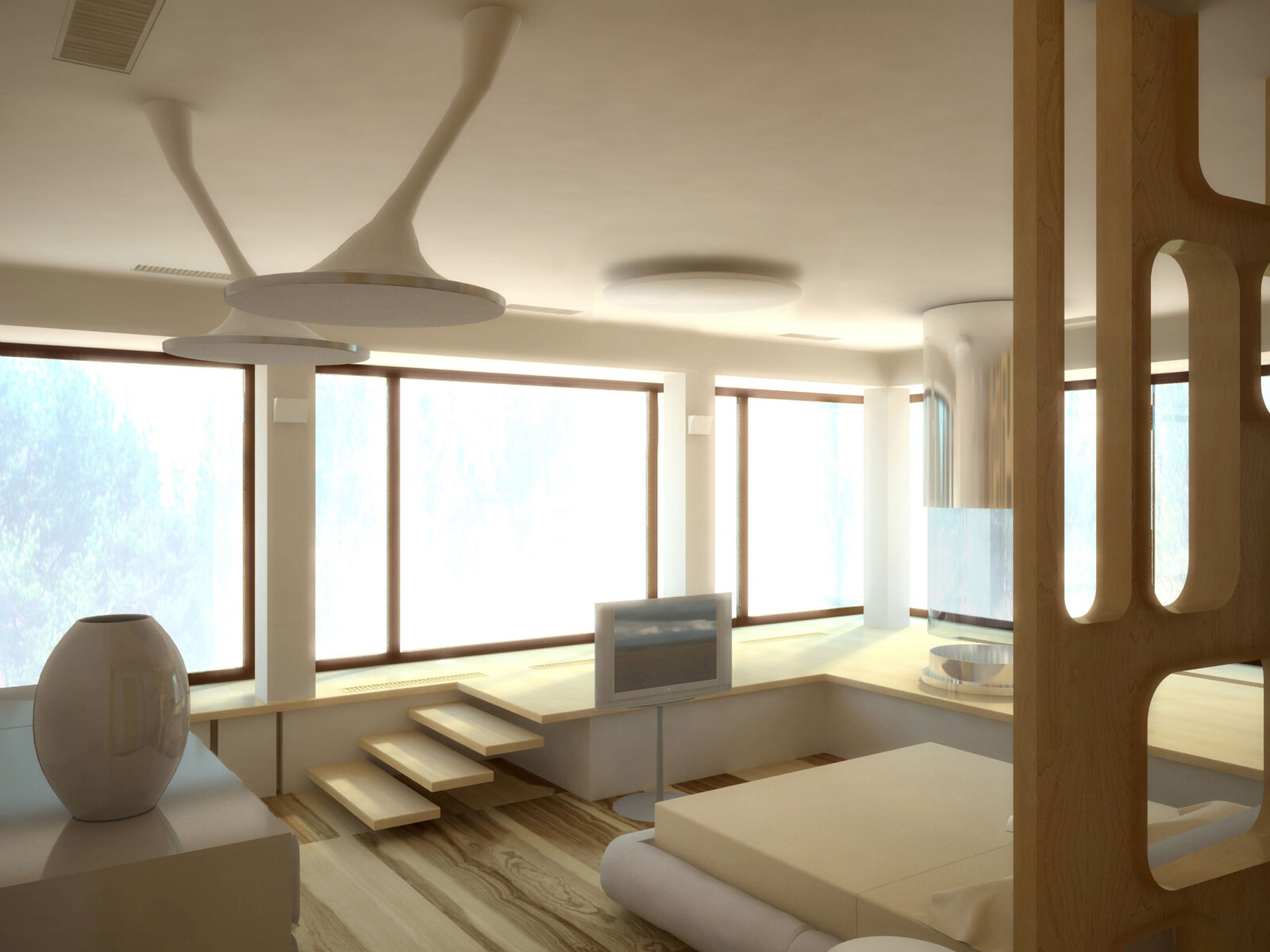 House in a pine forest - the 3D view