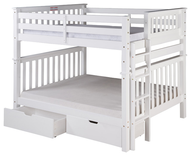 white full over full bunk beds