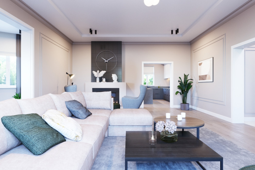 Коттедж с камином, современная классика